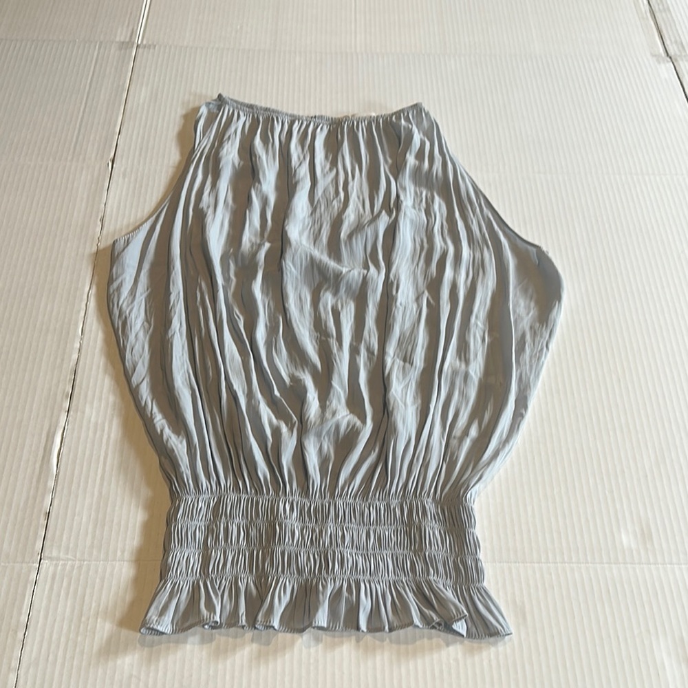 NWT Ramy Brook Lauren baby blue grey Top open hole back stretchy bottom & neck